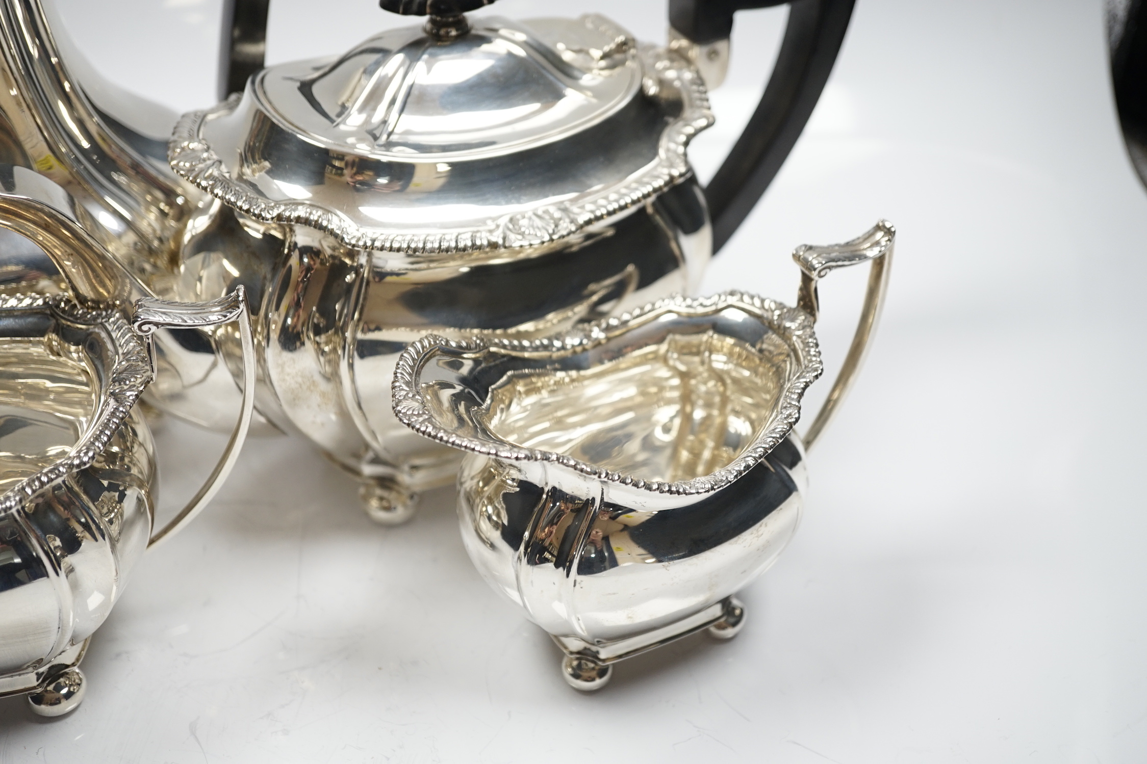 A George V silver four piece tea and coffee service, John Round, Sheffield, 1934/36, gross 63.7oz.